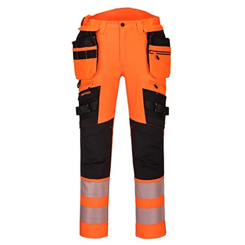 Image of Portwest Mens DX4 Hi-Vis Detachable Holster Pocket Trousers Orange/Black 36