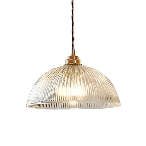 Image of HJXDtech Industrial Vintage Pendant Light with Ribbed Glass Dome Shade,Copper Brass E27 Base, Loft Bar Ceiling Pendant Light Over Ktichen Island and Dining Table Chandelier (30cm)