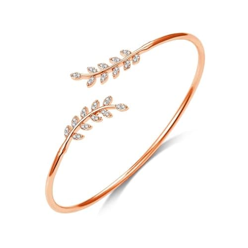 Image of Philip Jones Rose Gold Plated Leaf Bangle Created with Zircondia® Crystals