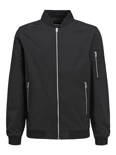 Image of JACK & JONES Boys Bomber Jacket Full Zip Outdoor Warm Long Sleeve Casual, Black Colour, UK Size 12 Years