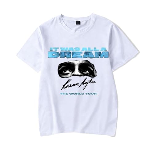 Image of RYSXJLX Karan Aujla It was All A Dream World Tour 2024 T-Shirt Women Men Fashion Casual Short Sleeve Tee (4XL,White)