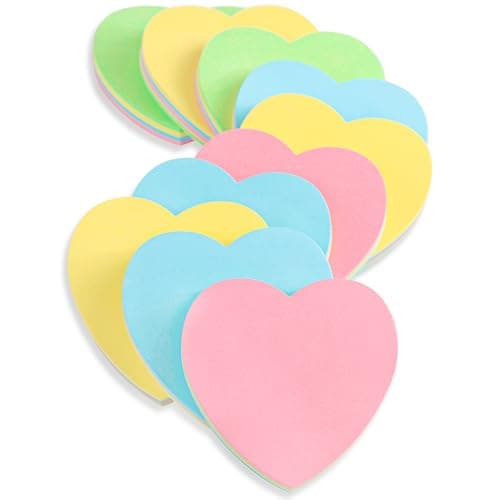 Image of 1000 Sheets Sticky Notes - 10 Pads 70×70mm Heart Shaped - 4 Mixed Colors Removable Self Stick Notes Memo Cute Leaves Post for Office/Home/Kitchen/Baking/School Bulk Sale