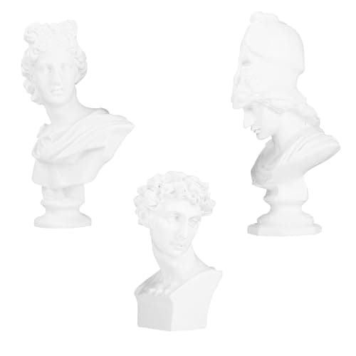 Image of jojofuny 3pcs Greek Mythology Resin Bust Statues Set with Compact, Fadeless Design for Home and Office Decoration, Featuring Very Realistic Renaissance Sculpture Designs
