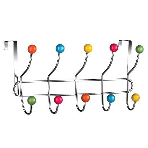 Image of Premier Housewares Over Door Hooks Multi Color Plastic Over The Door Hanger / Hangers For Bedroom 10 Chrome Finish Hook Back Of The Door Coat Hanger 40 x 12.5 x 17.5