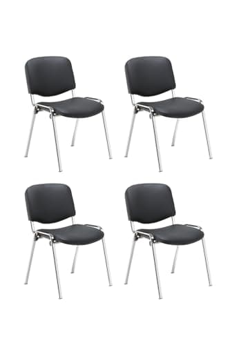 Image of Office Hippo Heavy Duty Stackable Meeting Chair - Versatile Conference Chair With Strong Frame & Padded Seat - Up To 115kg Weight - PU Black/Chrome, 4 Pack