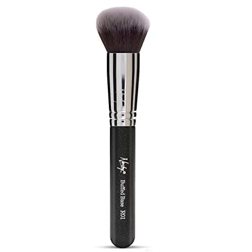 Image of Nanshy Kabuki Foundation Brush for Liquid Makeup - Round Buffer Brush - Buffed Base R01 - Expert face for Buffing & Blending - (Black/Chrome, Full Size)