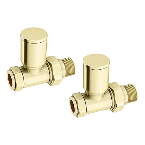 Image of Brushed Brass Straight Radiator Valve Pair