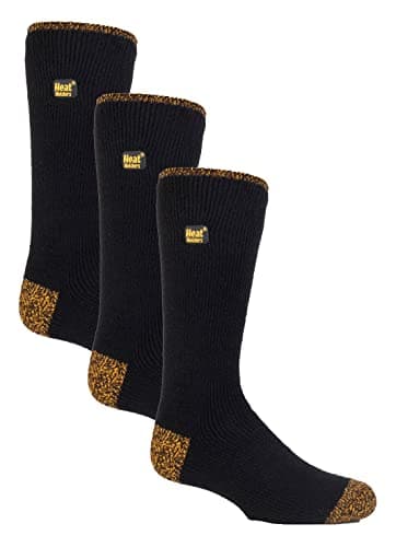 Image of HEAT HOLDERS 3 Pack Winter Mens Work Socks in Black Crew Work Socks with Reinforced Heel and Toe (12-14, Black)
