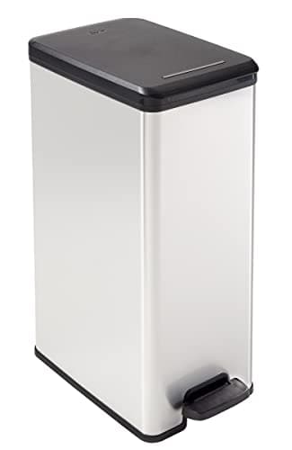 Image of CURVER Metal Effect Pedal Touch Slim Deco Bin, Silver, 40 Litre