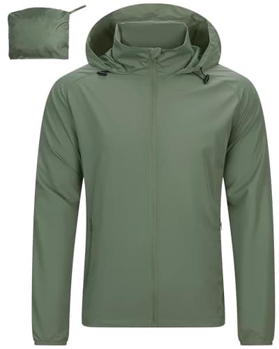 Image of 33,000ft Mens Lightweight Water Resistant Jackets Windproof Hiking Jacket Packaway Rain Coats Windbreaker For Running Cycling Casual Green L