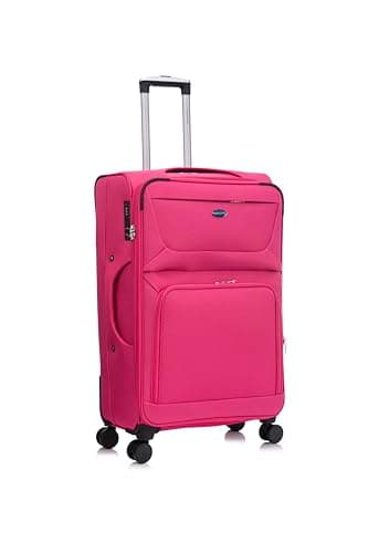 Image of Aerostar Large 29” Lightweight Softshell Expandable Suitcase, Integrated Combination Lock, 4 Wheels Check in Luggage for 23kg (Cerise Pink, 112 litres)