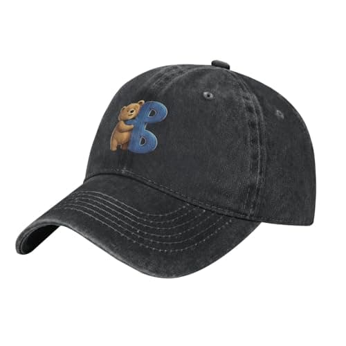 Image of Gpkgsigt Black Alphabet Hug Bear Printing Washed Cowboy Baseball Cap for Adults - Stylish and Breathable Hat