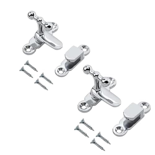 Image of Sisi UK Showcase Type Catch Polished Chrome 40mm Door Turn Catches Cupboard Cabinet Wardrobe Door Catch Lock Gate Hinge for Door with Fixing Screws Pack of 2
