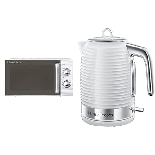 Image of Russell Hobbs RHM1731 INSPIRE White 17 Litre Manual Microwave & 24360 Inspire Electric Kettle, 3000 W Fast Boil, 1.7 Litre, White with Chrome Accents