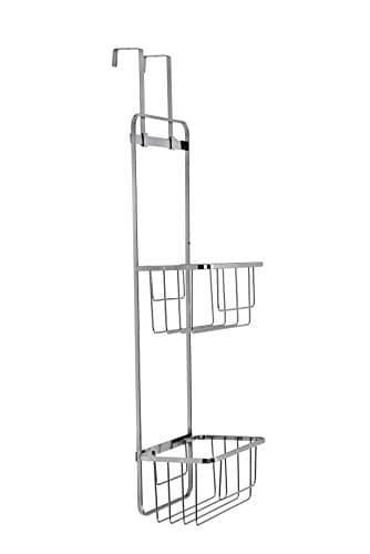 Image of Croydex 2 Tier Hanging Shower Caddy – Hook Over Door Bathroom Accessory with Two Storage Baskets, Durable Chrome Plated Steel, No Drill Shower Caddy, Rust Free