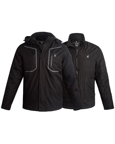 Image of Spyder Mens Snow Jacket - Zip Up 2-in-1 Winter Jackets for Men - Cozy Mens Snow System Ski Jacket with Detachable Hood S-XL, Black Raven, M