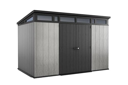 Image of Keter Artisan 11x7 Modern Resin Outdoor Storage Shed Kit-Perfect to Store Patio Furniture, Garden Tools Bike Accessories, Beach Chairs and Lawn Mower, Grey & Black