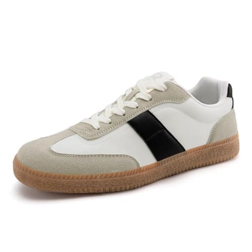 Image of Rihero Men's Fashion Sneakers Comfortable Tennis Walking Shoes Lace-Up Non Slip Casual Sneakers, White Black, 7 UK