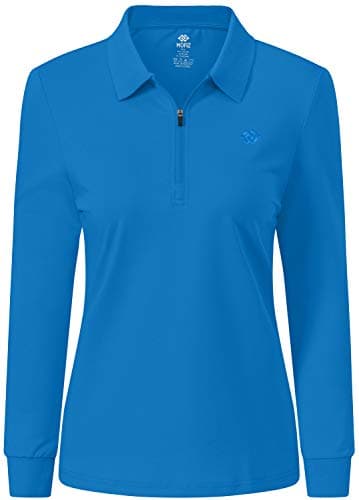 Image of MoFiz Women's Long Sleeve Polo Shirts Lady Fit Cotton Casual Golf Work Sports Polo T-Shirts Lake-Blue Size XL