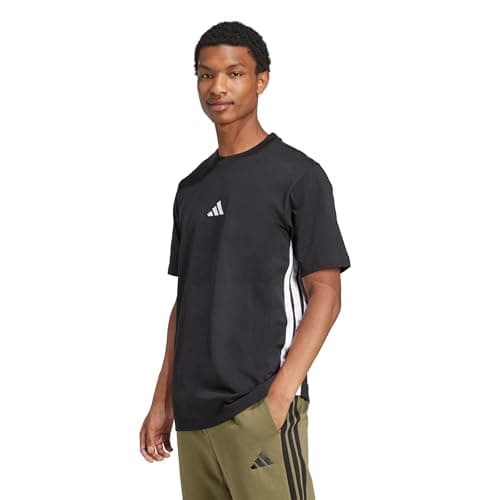 Image of adidas Men's Essential Three Stripes Single Jersey TEE, Black/White, L