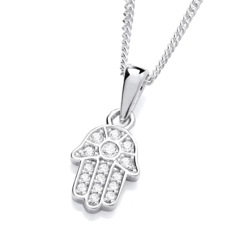 Image of Old English Jewellers 925 Sterling Silver Hand of Hamsa Cubic Zirconia Pendant Necklace + 16 18 20 inch Chain (0)