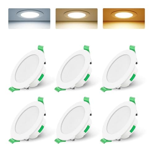 Image of ALUSSO LED Downlights Ceiling 7W Ultra Slim Dimmable Recessed Ceiling Lights IP44 Spotlights for Bathroom, 3000K Warm White 4000K Neutral White 6500K Cool White Adjustable, Round White 6 Pack