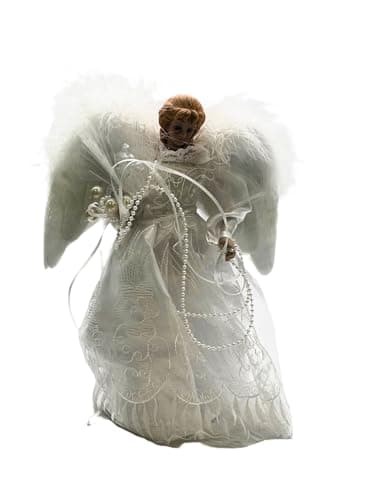 Image of KSA 12" Lighted LED Fiber Optic White and Silver Angel Christmas Tree Topper