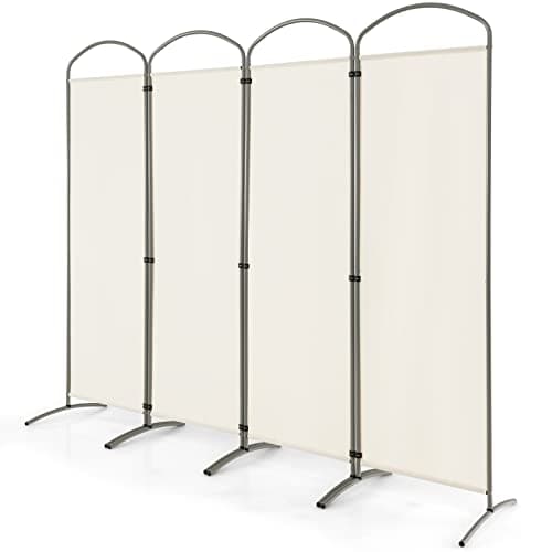Image of COSTWAY 4/6 Panel Folding Room Divider, Freestanding Wall Privacy Screen Protector, Paravent Partition Separator for Living Room, Bedroom and Office (Cream White, 4 Panel: 221 x 188cm)