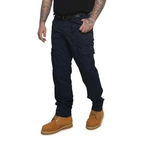 Image of SITE KING Mens Multi Pocket Cargo Combat Work Trousers Size 28 to 52 with Knee Pad Pockets 36 Waist / 29 Navy Blue
