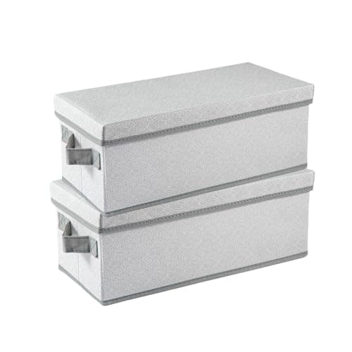 Image of Foldable Storage Boxes with Lids Fabric Collapsible Storage Bins Wardrobe Closet Home Baskets Containers with Cover for Underwear Clothes CDs Arts and Crafts Toys (Gery, 2Pack 36x17x14cm)
