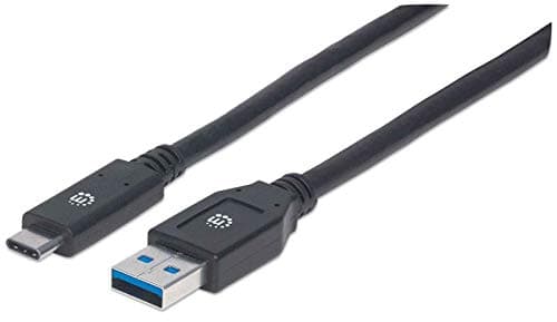 Image of Manhattan USB-C to USB-A Cable, 3m, Male to Male, 5 Gbps (USB 3.2 Gen1 aka USB 3.0), 3A (fast charging), SuperSpeed USB, Black, Lifetime Warranty, Polybag
