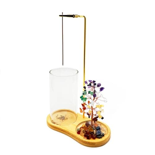 Image of Upside Down Incense Stick Holder with 100% Ash Catch Glass Tube and 7-Color Crystal Tree for Yoga, Zen Meditation, Healing, Home Decoration