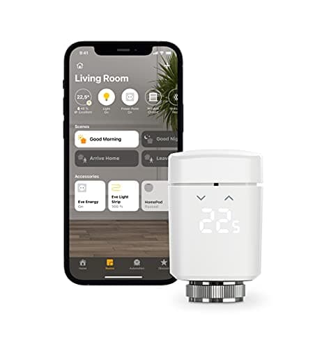 Image of Eve Thermo (Apple Home) - Smart Radiator Valve with LED Display, Automatic Temperature Control, no Bridge Required, Integrated Touch Controls, Bluetooth/Thread, Made in Germany