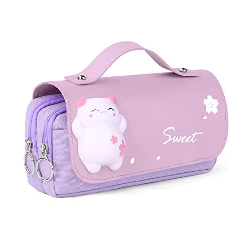 Image of Vicloon Large Pencil Case, Big Capacity Pencil Pen Bag Multi Compartments Office Stationery Makeup Bag Stress Release Pencil Case School Students Girls Boys Teen Storage Organizer Gifts Purple
