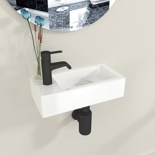 Image of Plumbsys Bathroom Wall Hung Sink Ceramic Small Cloakroom Wash Basin Sink Left Hand