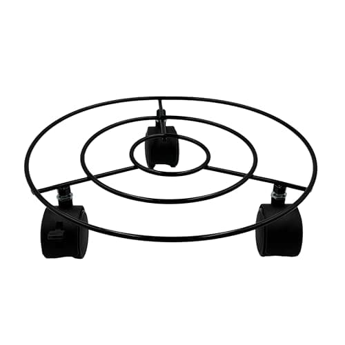 Image of SwiftPick Home Round Metal Trolley Plant Stand With Wheels Low Profile Rolling Base Feet For Garden Pots Indoor Outdoor Black, Plant Caddy With Wheels, 25cm Base