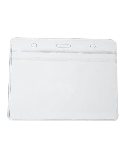 Image of Pack of 50 Vinyl ID Plastic Card Badge Name Tag Holders by Lanyards Tomorrow | Landscape Size 11 x 9 cm - Holds 7 x 10.8cm | Exhibitions Clear PVC Pocket Pouches ID Sleeves Pockets Access Control