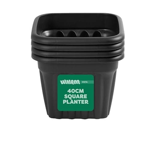 Image of Wham Vista 4 x 40cm Square Plastic Garden Planters | 100% Recycled Plastic | Weather Resistant & Lightweight | Indoor & Outdoor Use | Drainage in UK - Slate/Black
