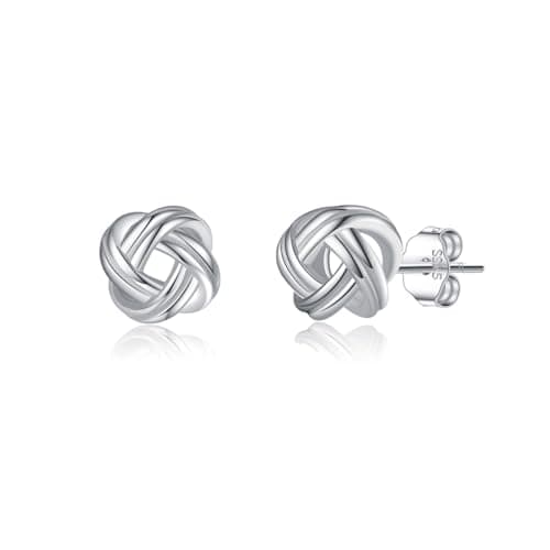 Image of SLUYNZ 925 Sterling Silver Love Knot Stud Earrings for Women Teens Twisted Ball Stud Earrings, 0.8 CM, Sterling Silver, No Gemstone