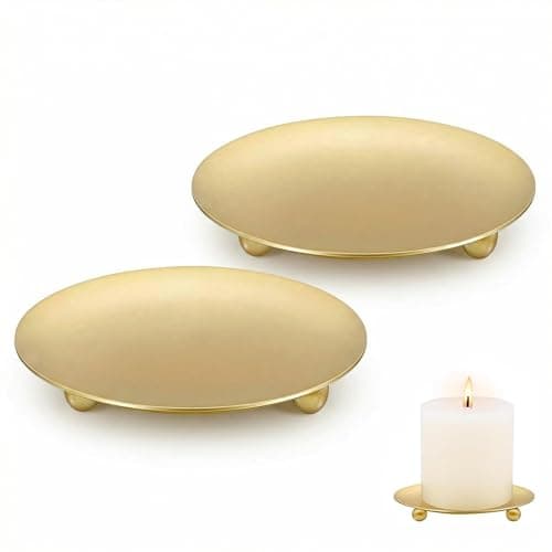Image of 2PCS Retro Metal Candle Holder Plates (3.5 Inch) - Pillar Candle Stand & Tray Set Premium Round Metal Plates & Trays for Christmas, Wedding, Party & Home Dinner Table Decor (Gold)