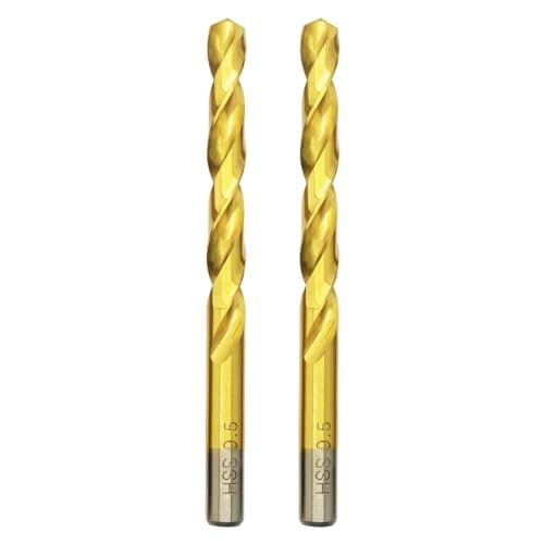 Image of Hilpaty HSS-TiN Drill Bit 9.5mm x 125mm x 2pcs Titanium Coated Twist Drill Bits for Metal, Stainless Steel, Non Ferrous, Cast Iron, Wood