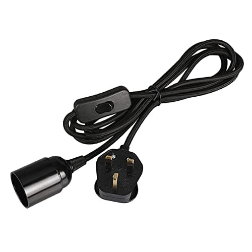 Image of Wowsale Pendant Light Ceiling Lighting Fitting, E27 Lamp Holder Suspended Pendant Light Fitting Kit, 2 Core Gold Fabric Cable Plug with On/Off Switch- UK Plug (Black, 3m)