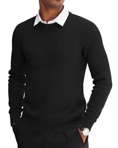 Image of MLANM Men's Jumpers Crew Neck Sweater Knitted Jumper Round Neck Pullover Winter Jumpers Long Sleeved Work Jumper for Business Soft Cozy Durable Comfort Sweater, Black S