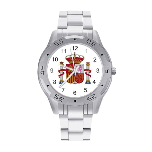Image of Spanish Coat of Arms Men's Quartz Watch Trendy Stainless Steel Bands Easy Read Minimalist Wristwatches Business Daily