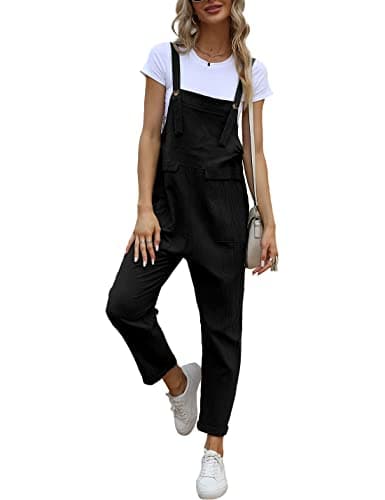 Image of Sukany Women's Summer Baggy Cotton Linen Overalls Loose Jumpsuits Casual Harem Pants Black XXL