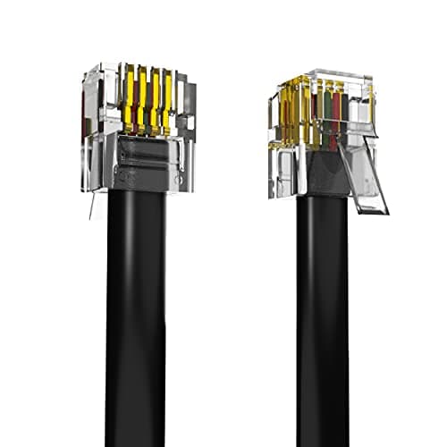 Image of ASNQ High Speed Broadband RJ11 Cable for Landline Telephone, Router, Modem to Phone Socket - 2m ADSL With OFC Wires and PVC Cover - Flat, Black