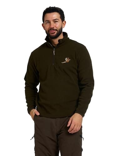 Image of JACK PYKE Men’s Fleece Top 250GMS – Outdoor Fleece Pullover with Embroidered Pheasant Motif, Elasticated Cuffs & Extended Back, Field Jumper for Autumn, Winter – Green Small