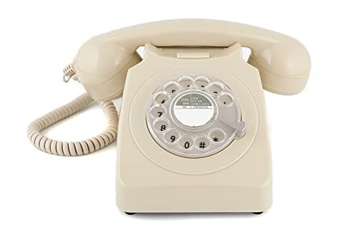 Image of GPO 746 Rotary 1970s-Style Retro Landline Telephone, Classic Telephone with Ringer On/Off Switch, Curly Cord, Authentic Bell Ring for Home, Hotels- Ivory