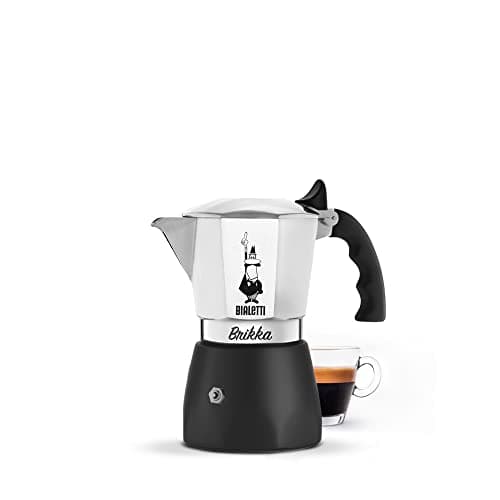 Image of Bialetti coffee machine New Brikka, 2 cups (100ml), creamy espresso like in the bar, not suitable for induction cookers, measuring cup included, anti-scalding handle, elegant design, aluminium