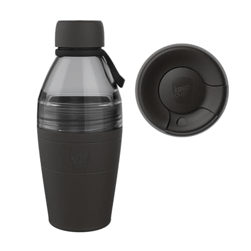 Image of KeepCup Cup-to-Bottle Kit, 2 in 1 Reusable Water Bottle and Travel Mug, Insulated Stainless Steel & Plastic Dual Opening with Leakproof Sipper Lid - 12oz to 530ml - Black